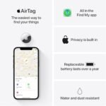 حزمة Apple AirTag المكونة من 4 قطع. تتبع مفاتيحك ومحفظتك وأمتعتك وحقيبة ظهرك وغيرها واكتشف مكانها. إعداد سهل بنقرة واحدة عبر iPhone أو iPad، عبر البلوتوث - الصورة 6