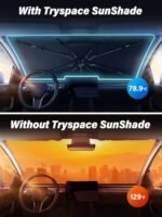 مظلة واقية من أشعة الشمس للسيارة من TrySpace لعام 2026 - [واقي حراري فضي وعاكس للأشعة فوق البنفسجية] واقي للسيارات، مقاس متوسط مناسب لجميع الموديلات (56 بوصة × 31 بوصة) | تخفض درجة الحرارة بمقدار 25 درجة فهرنهايت، مطلية بطبقة فينيل صديقة للبيئة، مقاس متوسط - الصورة 3