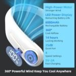 Portable Neck Fan,Hands Free Personal Wearable Bladeless Fan,6000mAh USB Rechargeable,360° Cooling,LED Display,4-Speeds,Birthday Gifts for Men Women Dad Mom,Valentines Day Gifts for Her Him (White) - Image 6