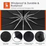 Bodyguard Inverted Umbrella - Large Windproof for Rain &amp; Sun, Compact Reverse With Reflective Stripe, Teflon-Coated for Women Men, Travel Folding With Cover Bag - Image 4