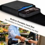 حافظة ykooe المتوافقة مع iPhone Pro Max (16 و15 و14 و13 و12 و11) وGalaxy Plus/FE (S25 وS24 وS23 وS22 وS21)، حافظة هاتف محمول من النايلون بحزام ومشبك وجيب بطاقات جلدي للرجال، أسود - مقاس L - الصورة 6