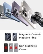 LISEN لشاحن سيارة MagSafe بقوة 15 واط، شاحن سيارة لاسلكي مغناطيسي، حامل هاتف مغناطيسي للسيارة، حوامل هواتف لإكسسوارات سيارتك للرجال والنساء، ملائم لسيارات جيب وفورد F150، مخصص لأجهزة iPhone 17-12 وSamsung وPixel - الصورة 3