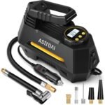 AstroAI Tire Inflator Portable Air Compressor Air Pump for Car Tires-Car Accessories, 9.8Ft Cord-12V DC-Powered Auto Pump with Digital Pressure Gauge, Emergency LED Light for Bicycle, Balloons, Yellow