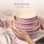 مجموعة أواني الطهي السيراميكية المقاومة للالتصاق من Astercook، 21 قطعة، بمقابض قابلة للفصل، مجموعة طهي لمطبخ المركبات الترفيهية، آمنة للاستخدام في الفرن، مناسبة للمواقد الحثية، قابلة للتكديس، باللون الوردي - الصورة 2