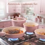 مجموعة أواني الطهي السيراميكية المقاومة للالتصاق من Astercook، 21 قطعة، بمقابض قابلة للفصل، مجموعة طهي لمطبخ المركبات الترفيهية، آمنة للاستخدام في الفرن، ومناسبة للمواقد الحثية، قابلة للتكديس، باللون الوردي - الصورة 5