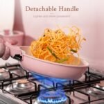 مجموعة أواني الطهي السيراميكية المقاومة للالتصاق من Astercook، 21 قطعة، بمقابض قابلة للفصل، مجموعة طهي لمطبخ المركبات الترفيهية، آمنة للاستخدام في الفرن، مناسبة للمواقد الحثية، قابلة للتكديس، باللون الوردي - الصورة 6