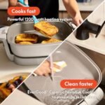 bella Make & Take Electric Skillet, Fits-anywhere™ kitchenware, EverGood™ Ceramic Coating, Adjustable Temperature & Dishwasher-Safe Tempered Glass Lid, Cast Aluminum Base, 1200 Watt, Oatmilk - Image 5