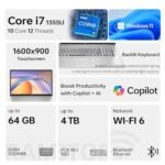 كمبيوتر محمول HP 17، شاشة تعمل باللمس مقاس 17.3 بوصة بدقة HD+، معالج Intel Core i7-1255U من الجيل الثاني عشر، ذاكرة وصول عشوائي (RAM) سعة 64 جيجابايت، محرك أقراص SSD سعة 2 تيرابايت، كاميرا ويب، منفذ HDMI، منافذ USB فائقة السرعة، Wi-Fi 6، نظام التشغيل Windows 11 Home، لون فضي - الصورة 4