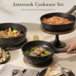 مجموعة أواني الطهي المقاومة للالتصاق من Astercook، أواني مطبخ صحية خالية من المواد السامة ومصنوعة من التيتانيوم ومناسبة للمواقد الحثية، خالية من PFAS وPTFE وPFOA وPFOS، باللون الأسود، 19 قطعة - الصورة 4