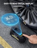 مضخة هواء محمولة من AstroAI لإطارات السيارات - إكسسوارات السيارات، سلك بطول 9.8 أقدام - مضخة تعمل بالتيار المستمر 12 فولت مزودة بمقياس ضغط رقمي ومصباح LED للطوارئ، مناسبة للدراجات والبالونات، اللون الأصفر - الصورة 5