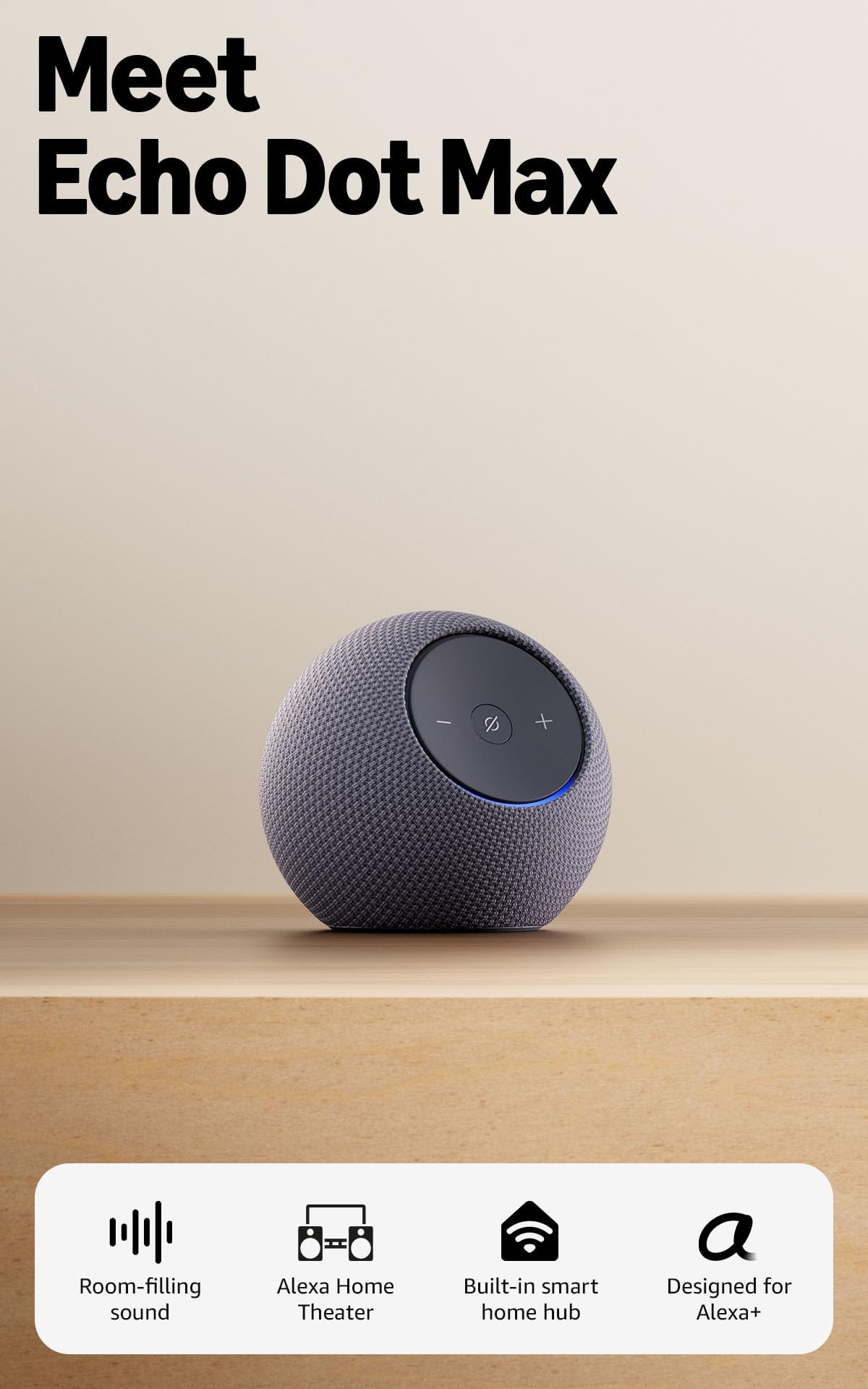 Graphite Pack of 1-01 Amazon Echo Dot Max (newest model), Alexa speaker with room-filling sound and nearly 3x bass, Great for living rooms and medium-sized spaces, Designed for Alexa+, Graphite - Image 1